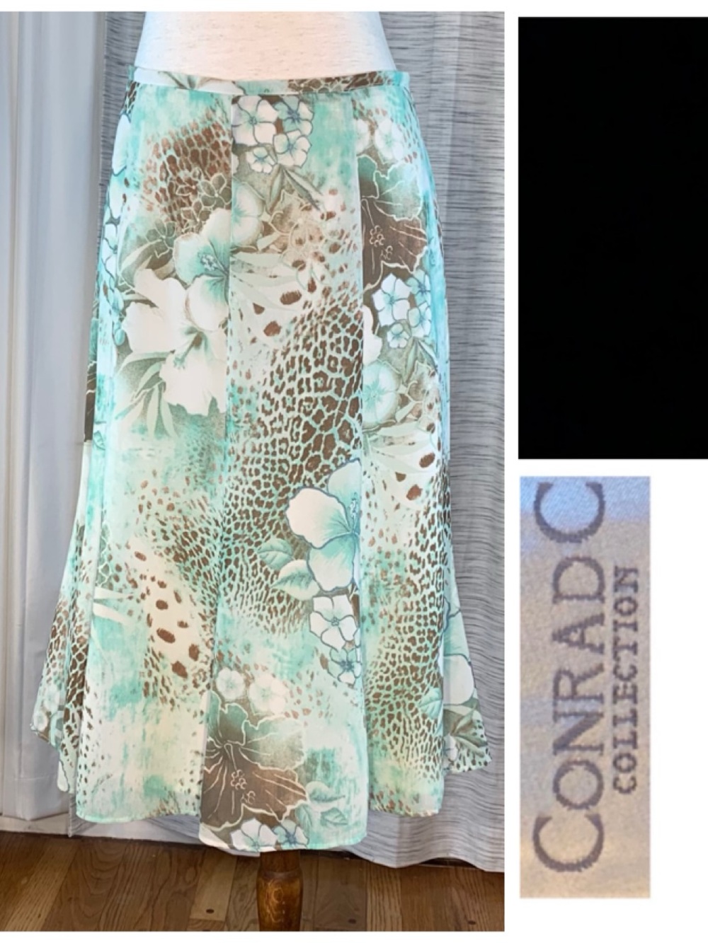 Conrad C Collection multicolored floral Nd leopard spotted A-lined skirt.